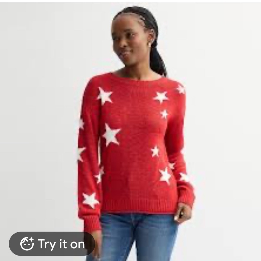 Freshman Red White Star Knit Sweater Crew Neck Long Sleeve Pullover Medium NWOT